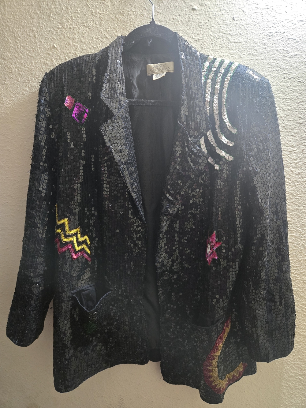 Vintage Black Sequin Embellished Women's Blazer Jacket by Sandy Starkman